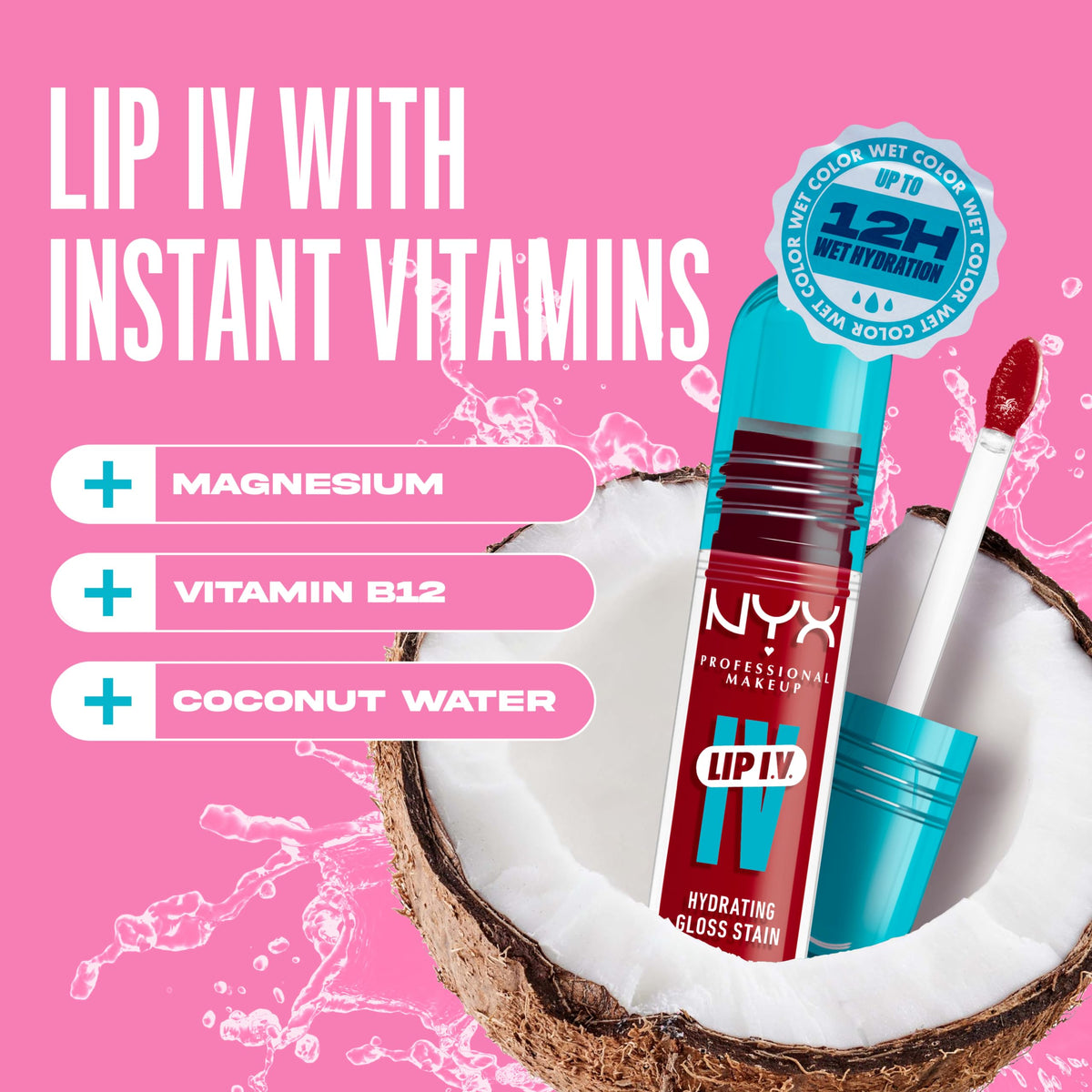 Model applying NYX Lip IV Glossy Lip Stain Cherry Drenched