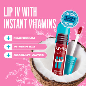 Model applying NYX Lip IV Glossy Lip Stain Cherry Drenched