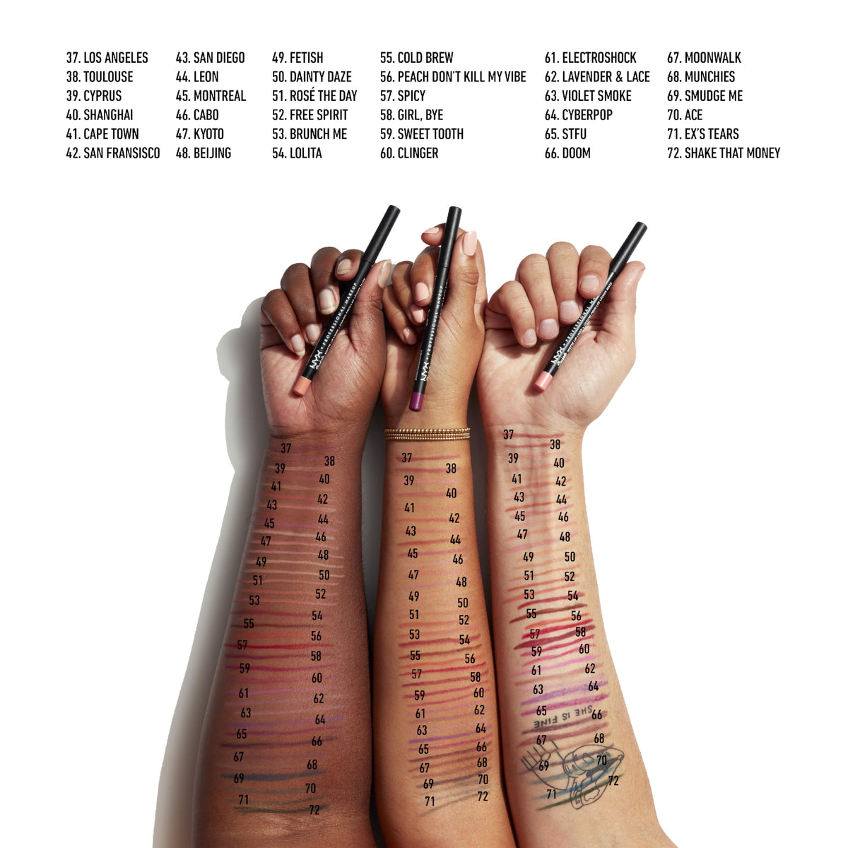 Model applying NYX Suede Matte Lip Liner