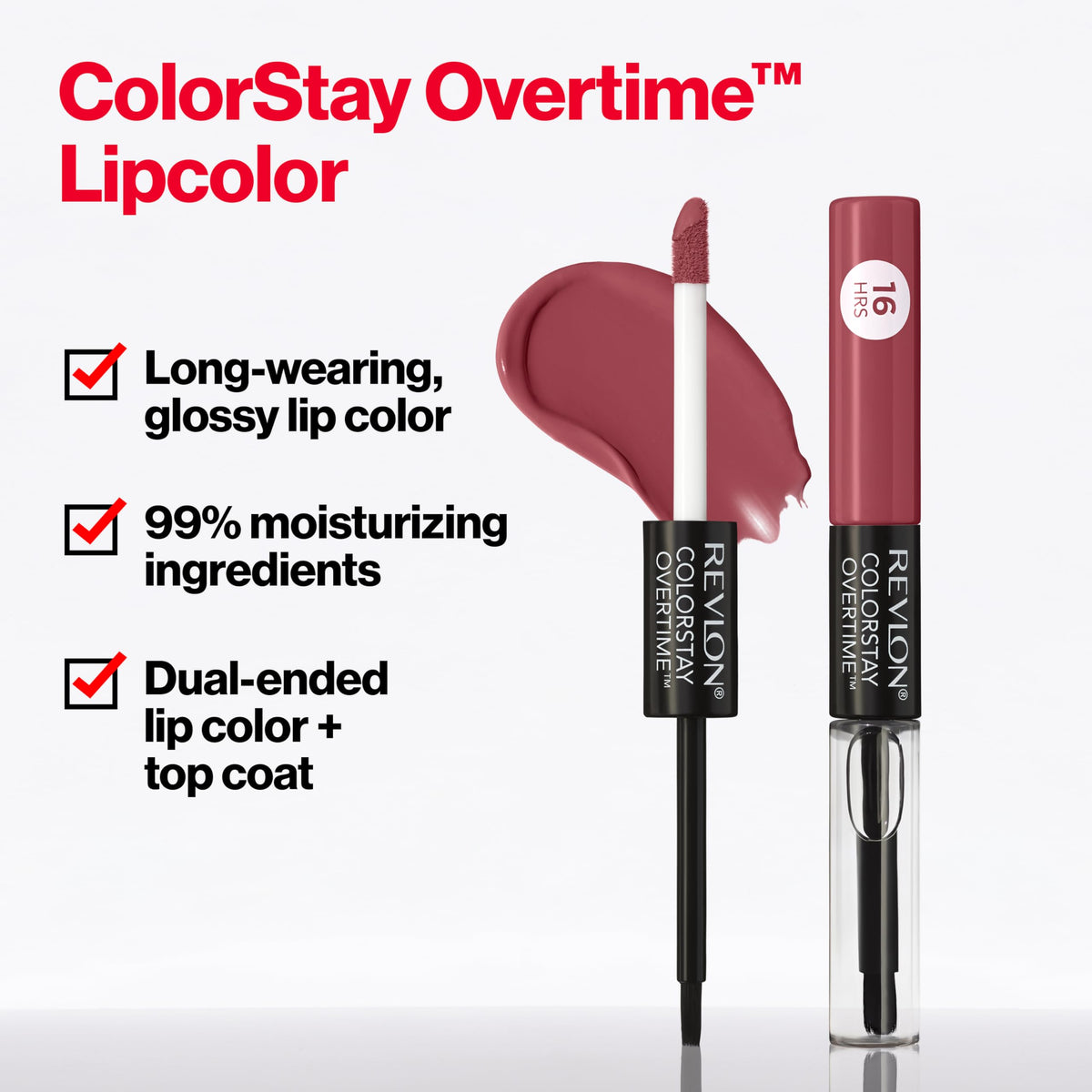 Model applying REVLON ColorStay Overtime Lipcolor 540 Unstoppable Nude