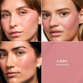 Model applying Saie Dew Blush on cheeks