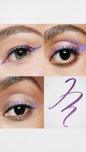model applying stila Waterproof Liquid Eyeliner Violet Haze