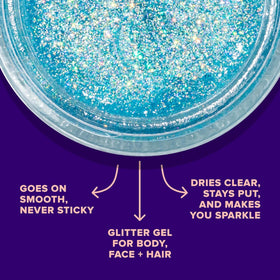 Model applying UNICORN SNOT Glitter Gel on cheekbones