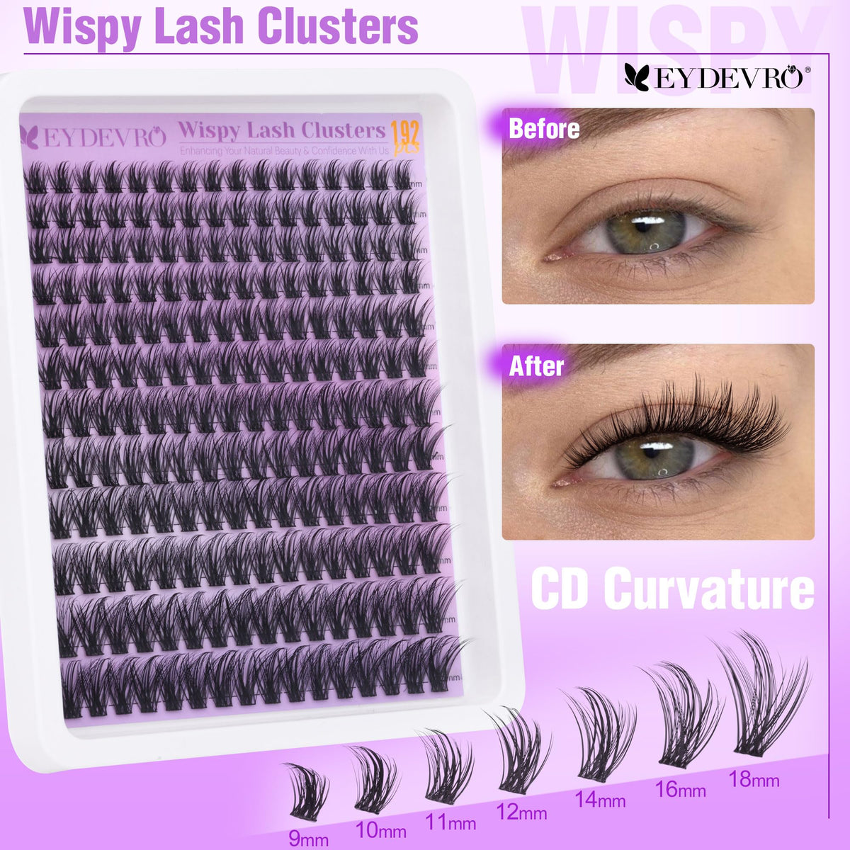 Model demonstrating different styles with EYDEVRO Lash Clusters