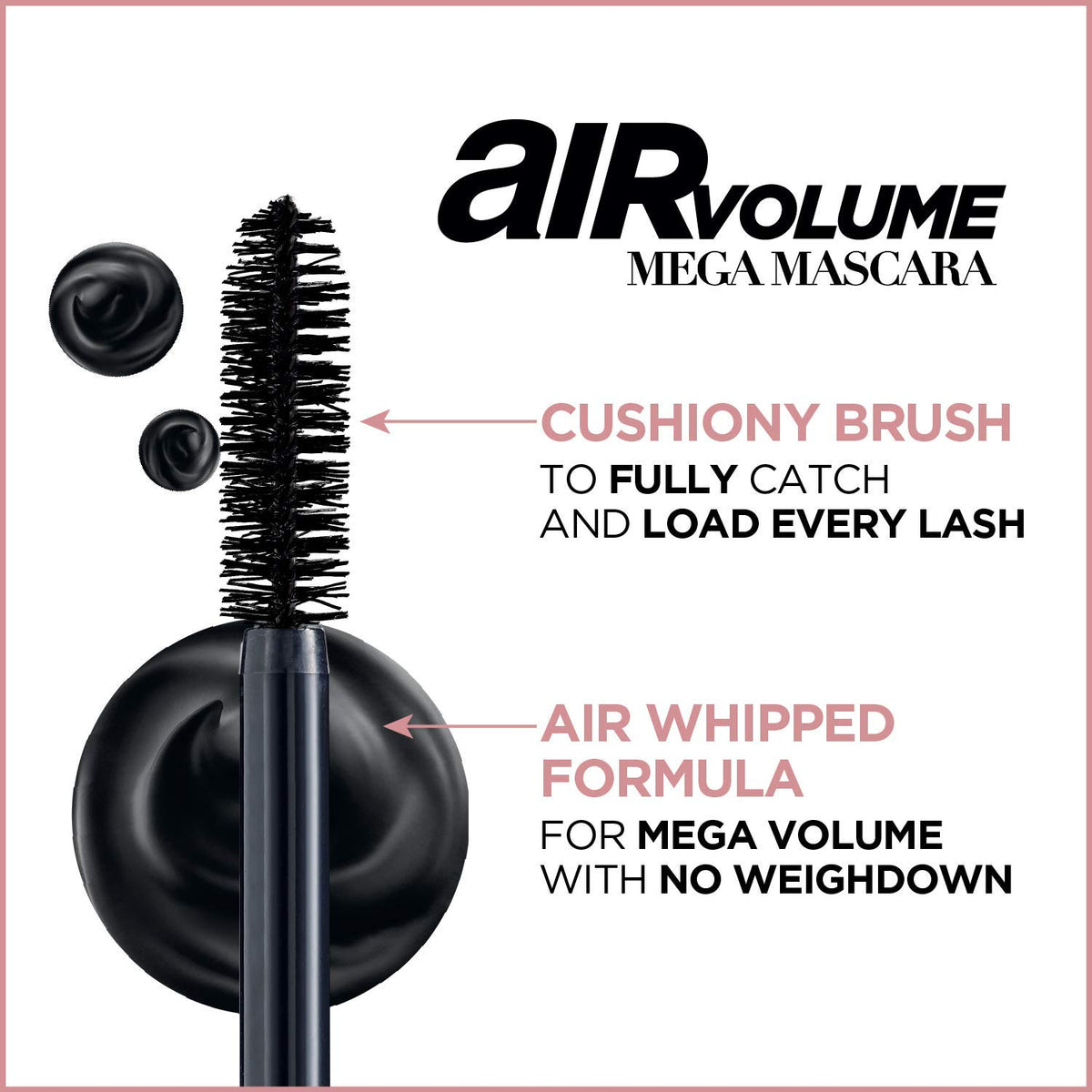Model holding L'Oreal Paris Air Volume Mega Mascara in a beauty setting