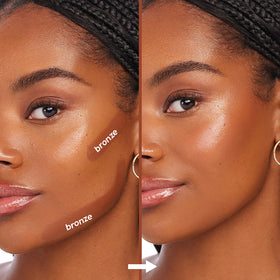 Model showcasing a radiant makeup look with ColourPop products