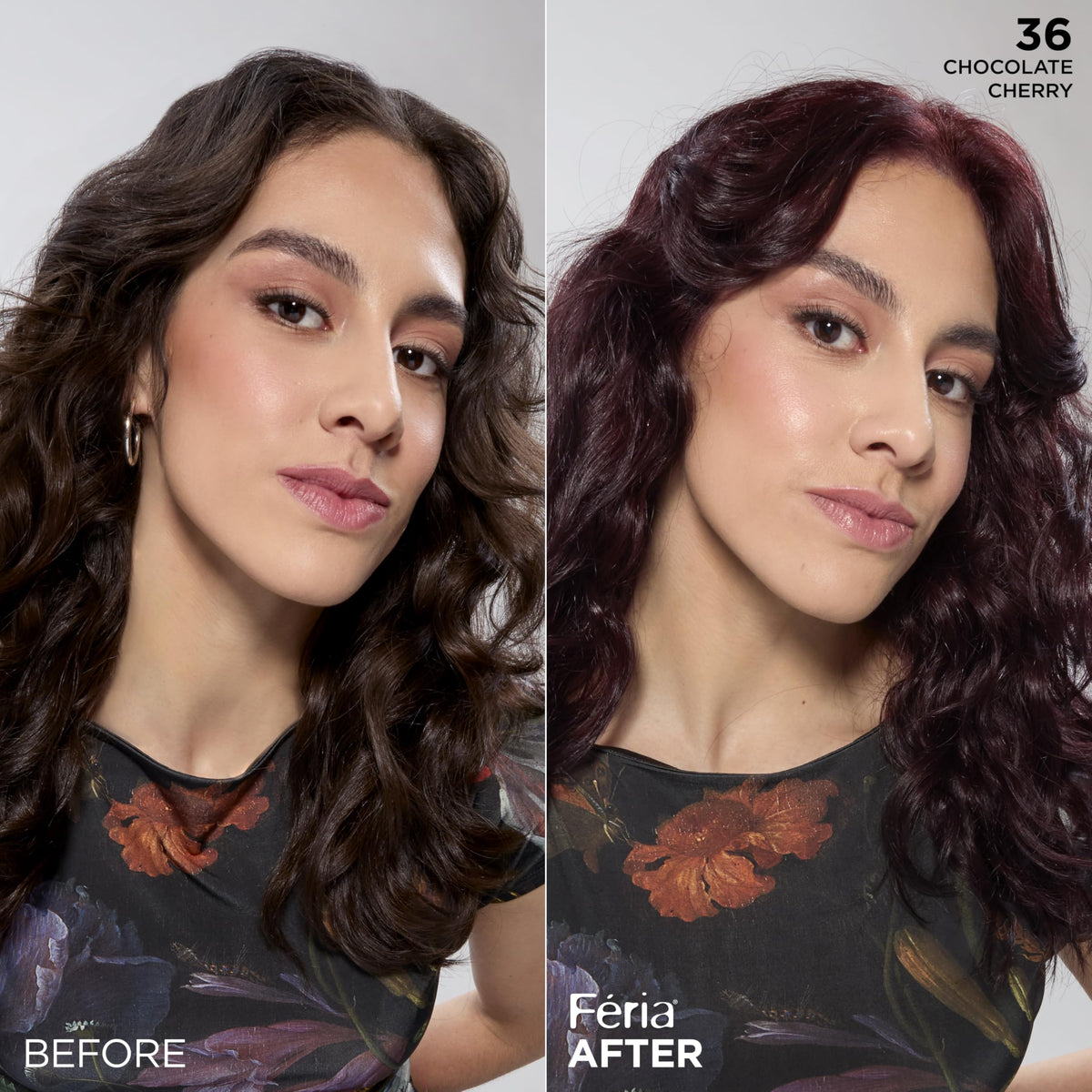 Model showcasing deep burgundy brown hair colour