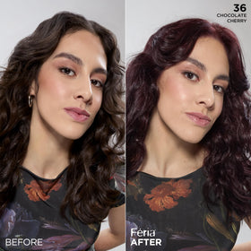 Model showcasing deep burgundy brown hair colour