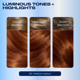 Model showcasing hair dyed with Clairol Nice'n Easy 5R Medium Auburn