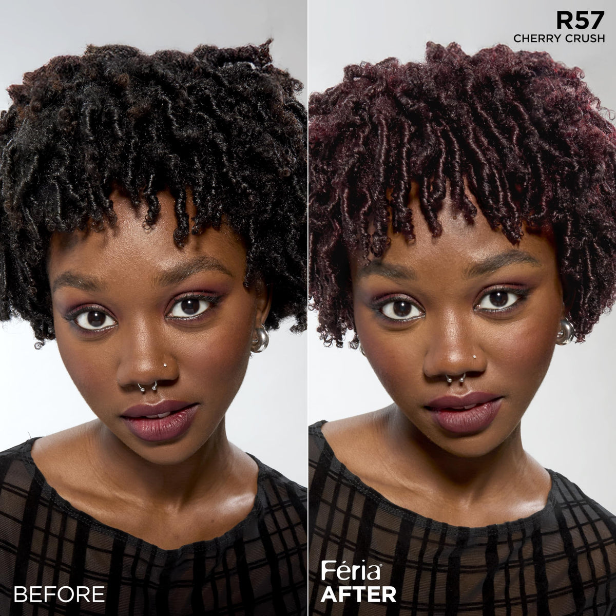 Model showcasing hair dyed with L'Oreal Paris Feria R57