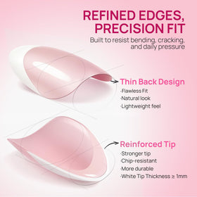 Model showcasing krofaue French Tip Short Almond Nail Tips