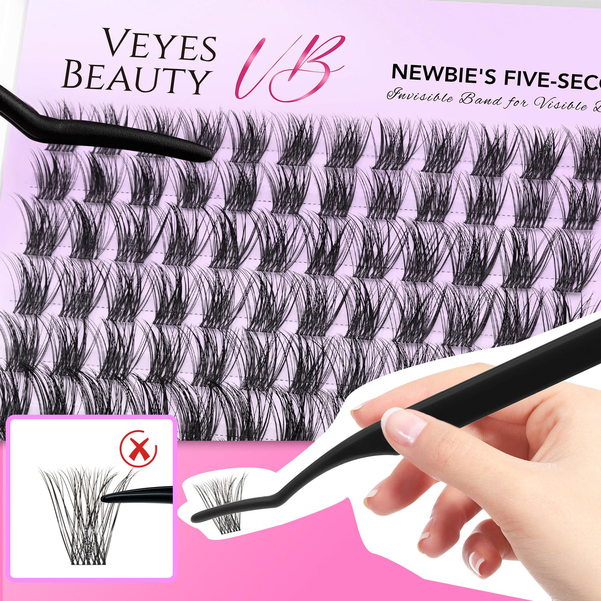 Model showcasing lashes applied with VEYESBEAUTY Bomb Lash Clusters