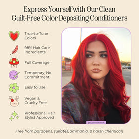 Model showcasing vibrant ruby red hair