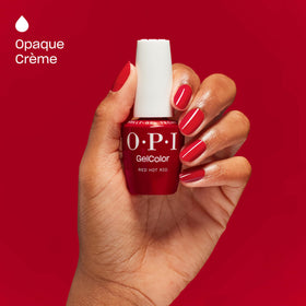 Model showing nails painted with OPI GelColor Red Hot Rio