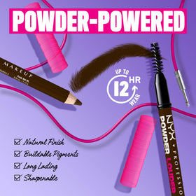 Model using NYX Powder Louder Eyebrow Pencil Ash Brown