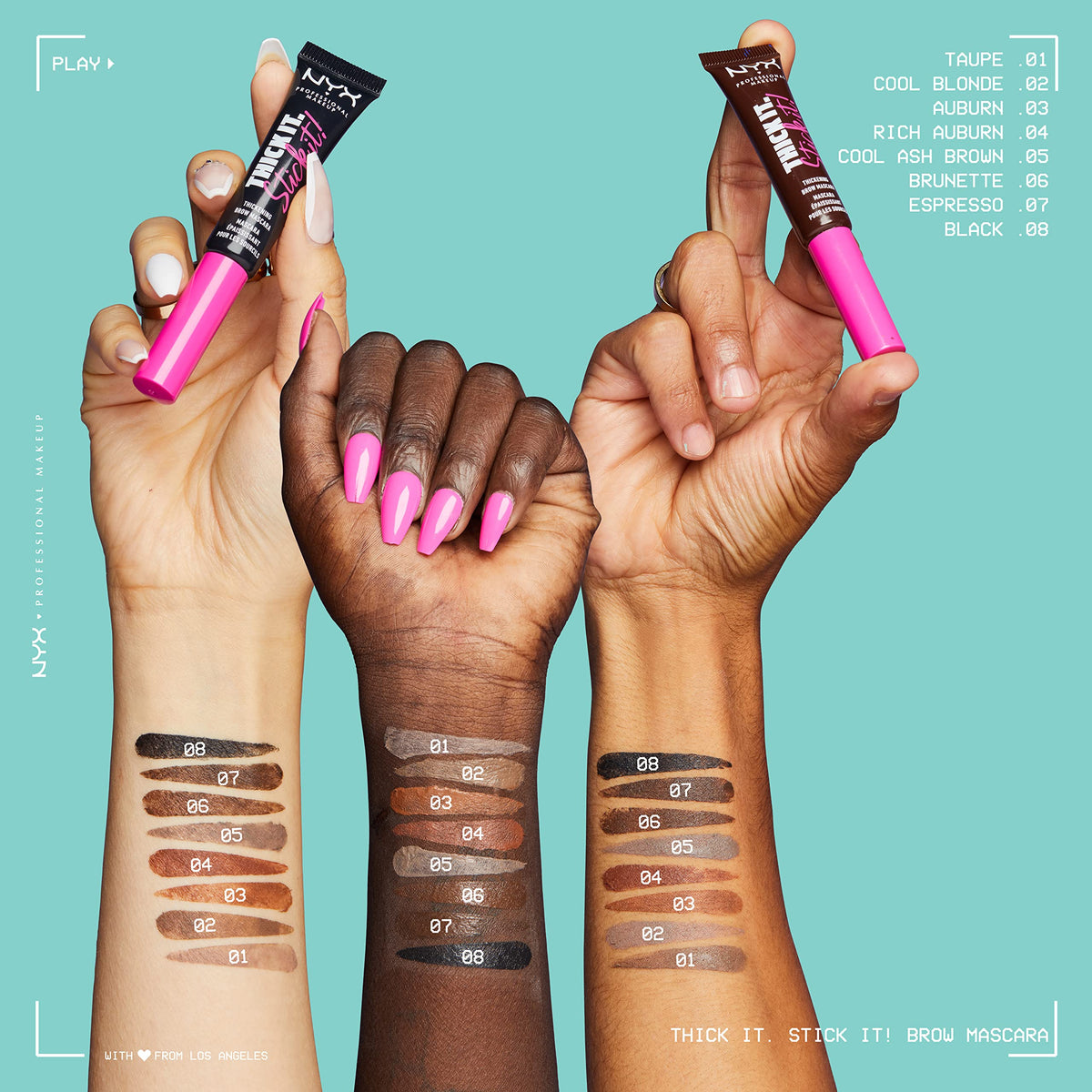 Model using NYX Thick It Stick It Brow Mascara