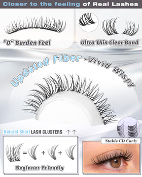 Model wearing ALICE Short Lash Clusters Kit for small eyes