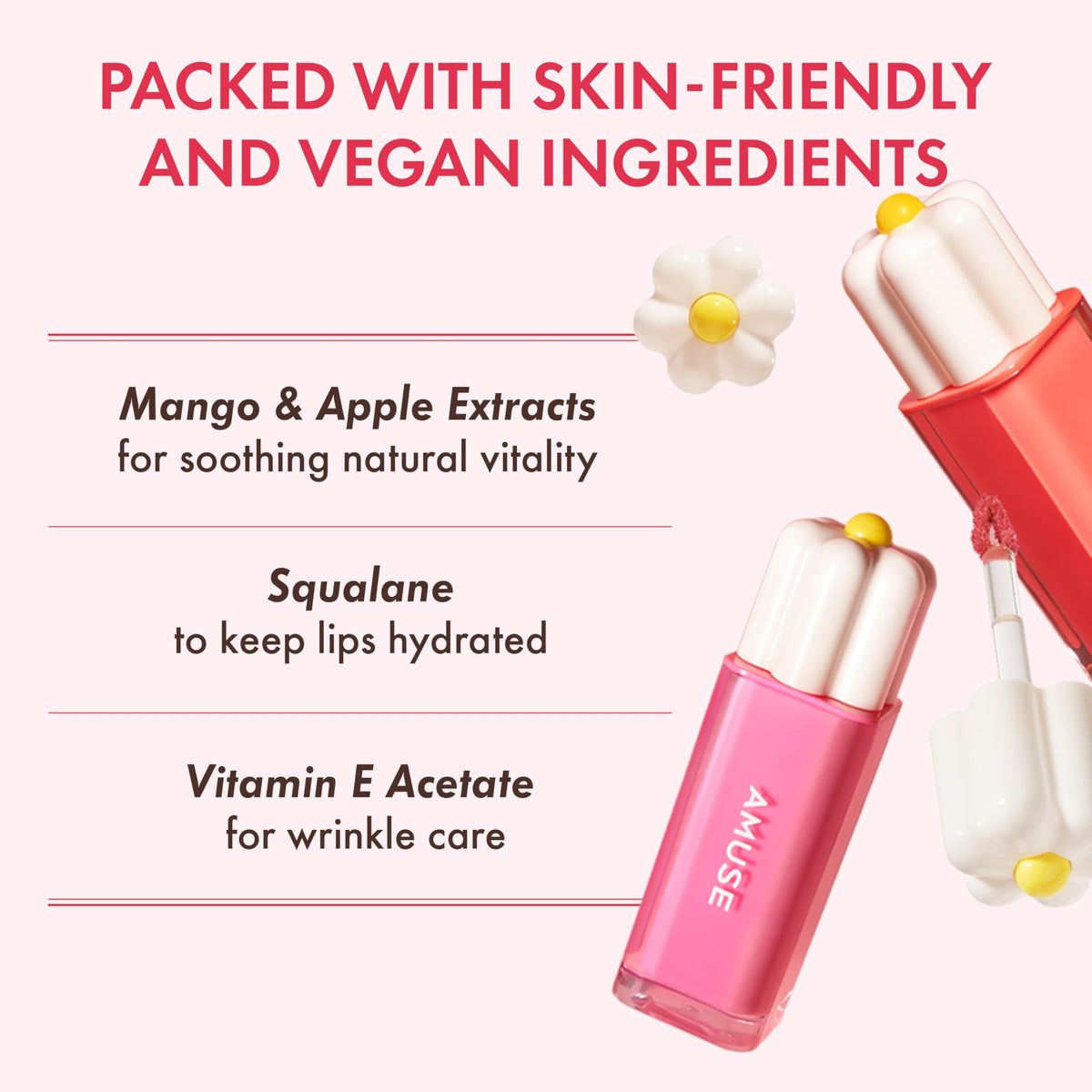 Model wearing Amuse Daisy Flower Dew Tint 08 Amethyst