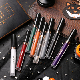 Model wearing bold QiBest liquid lipstick for Halloween