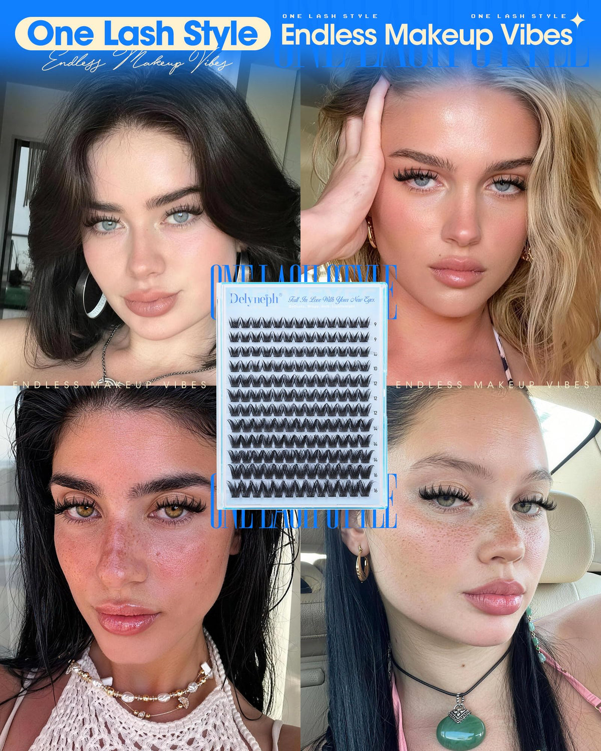 Model wearing Delyneph Manga Lash Clusters for a natural look