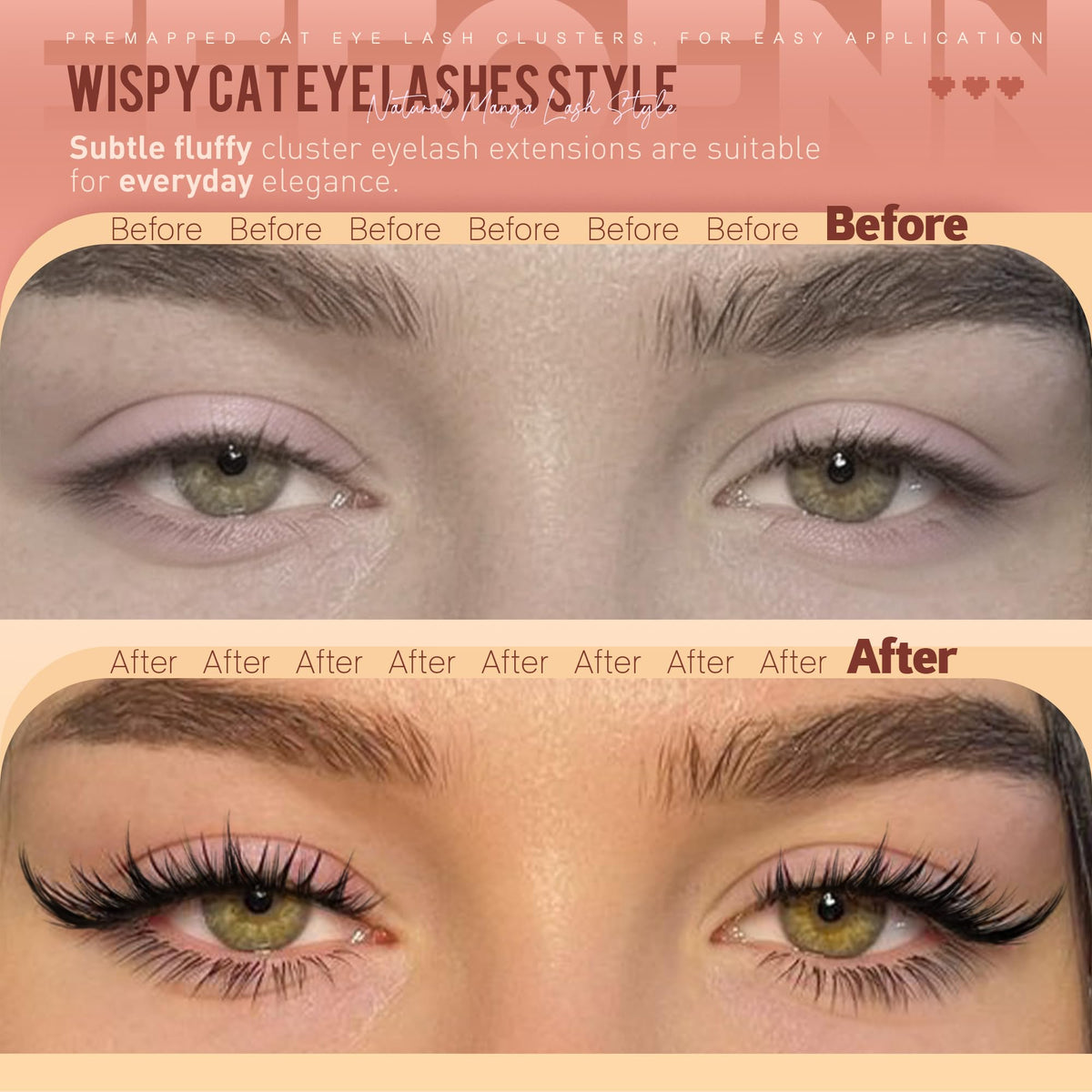 Model wearing Eefofnn Manga Lash Clusters for a cat eye look