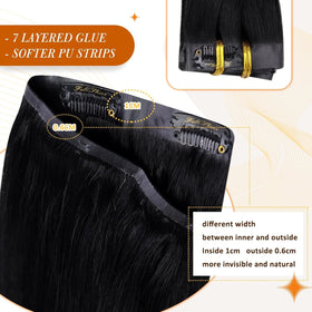Model wearing Full Shine Clip in Hair Extensions 140g Jet Black