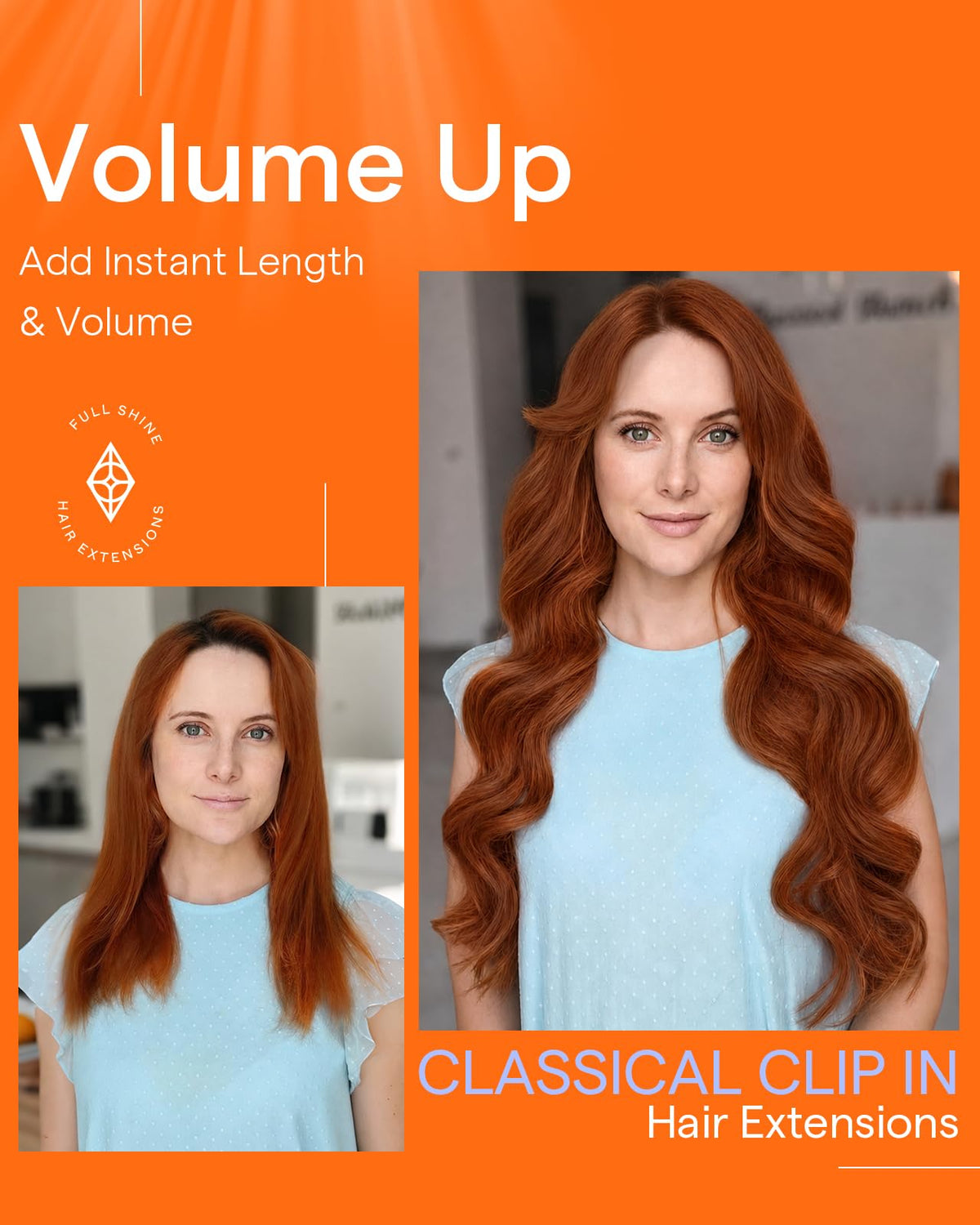 Model wearing Full Shine Copper Clip in Hair Extensions