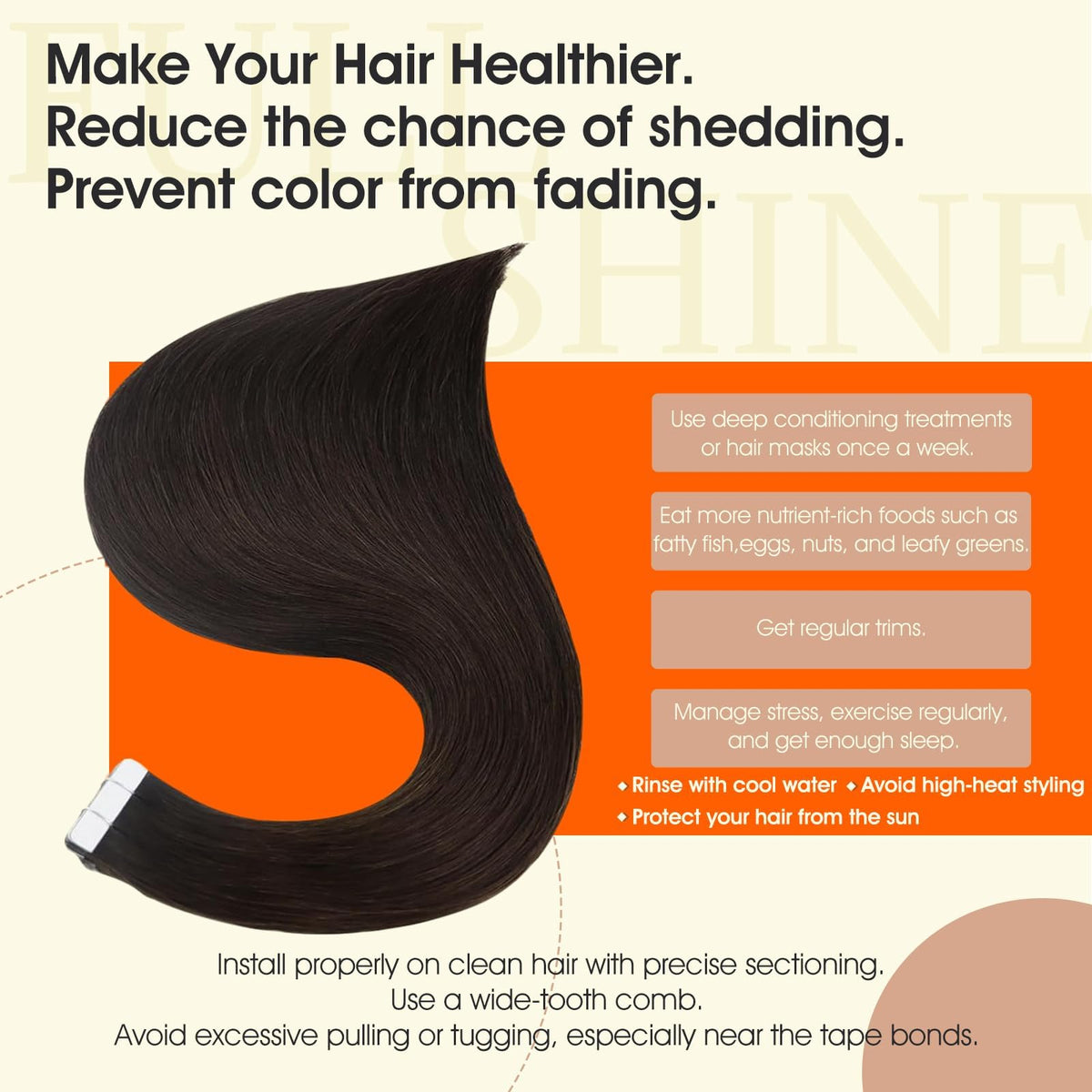Model wearing Full Shine Tape In Extensions in Dark Brown