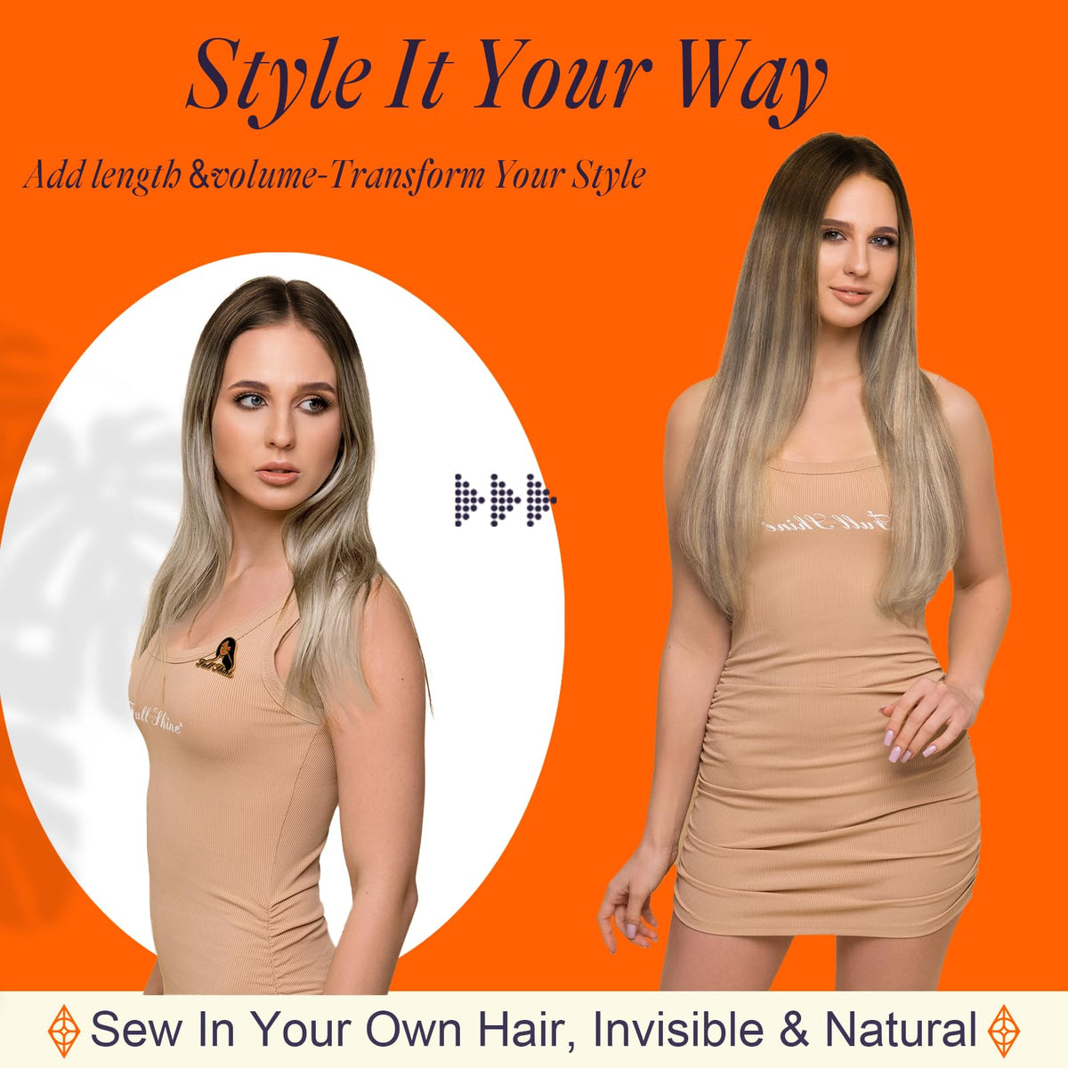 Model wearing Full Shine Weft Extensions