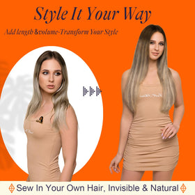 Model wearing Full Shine Weft Extensions
