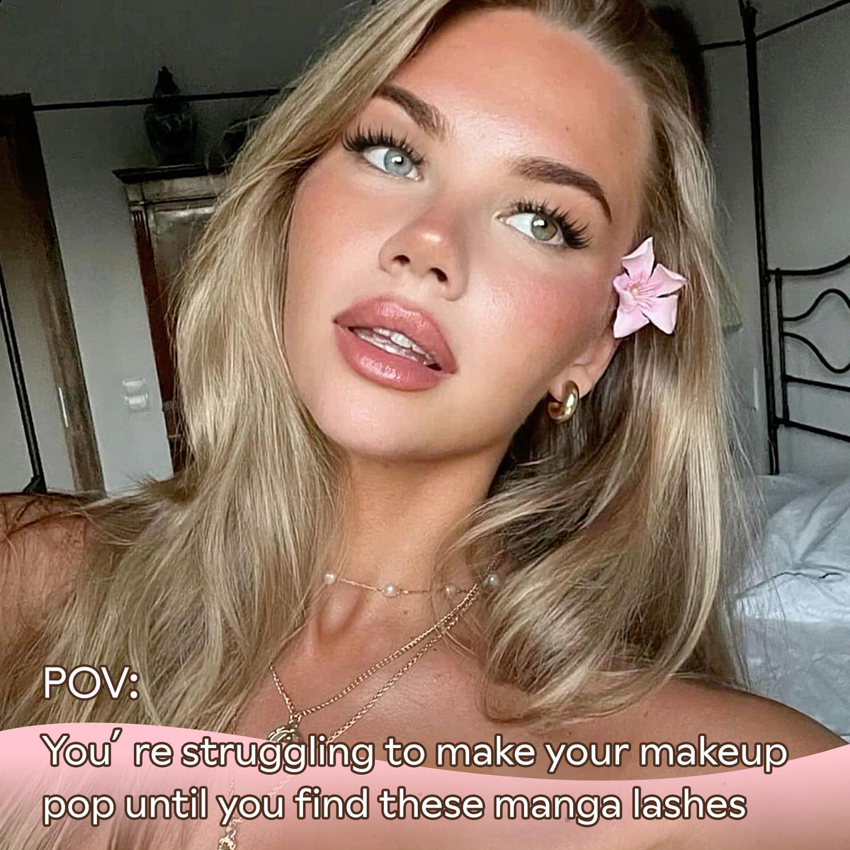 Model wearing Goddvenus BUNNY Manga lashes for a doll-like look