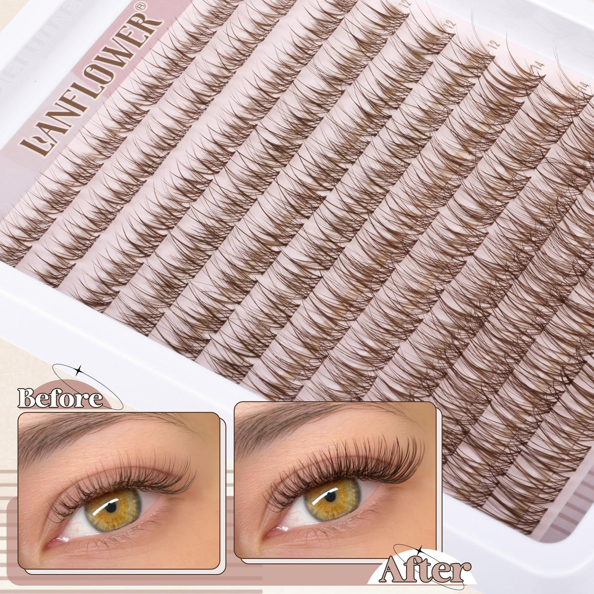Model wearing LANFLOWER brown lash clusters for a natural look