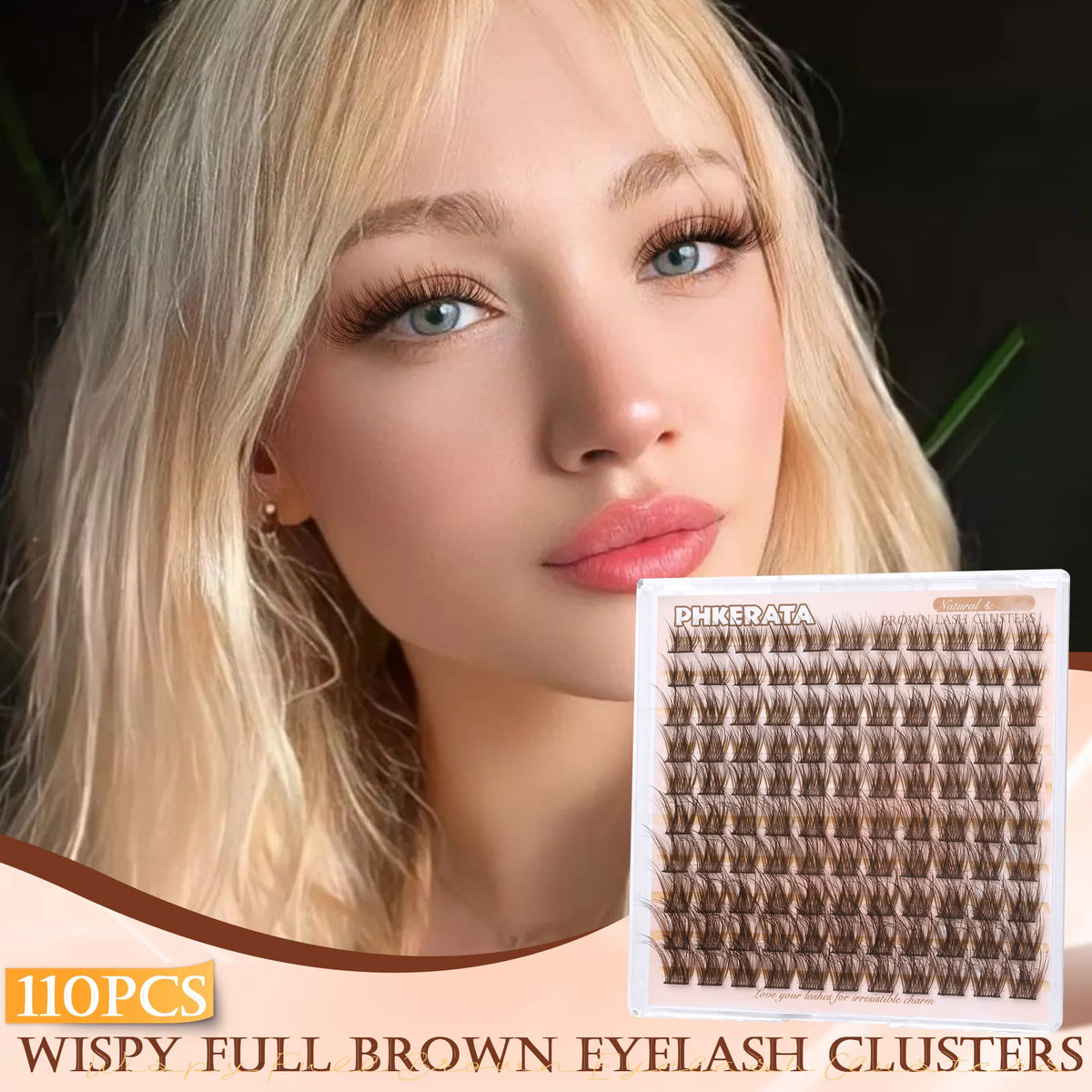 Model wearing PHKERATA Brown Lash Clusters for a natural look
