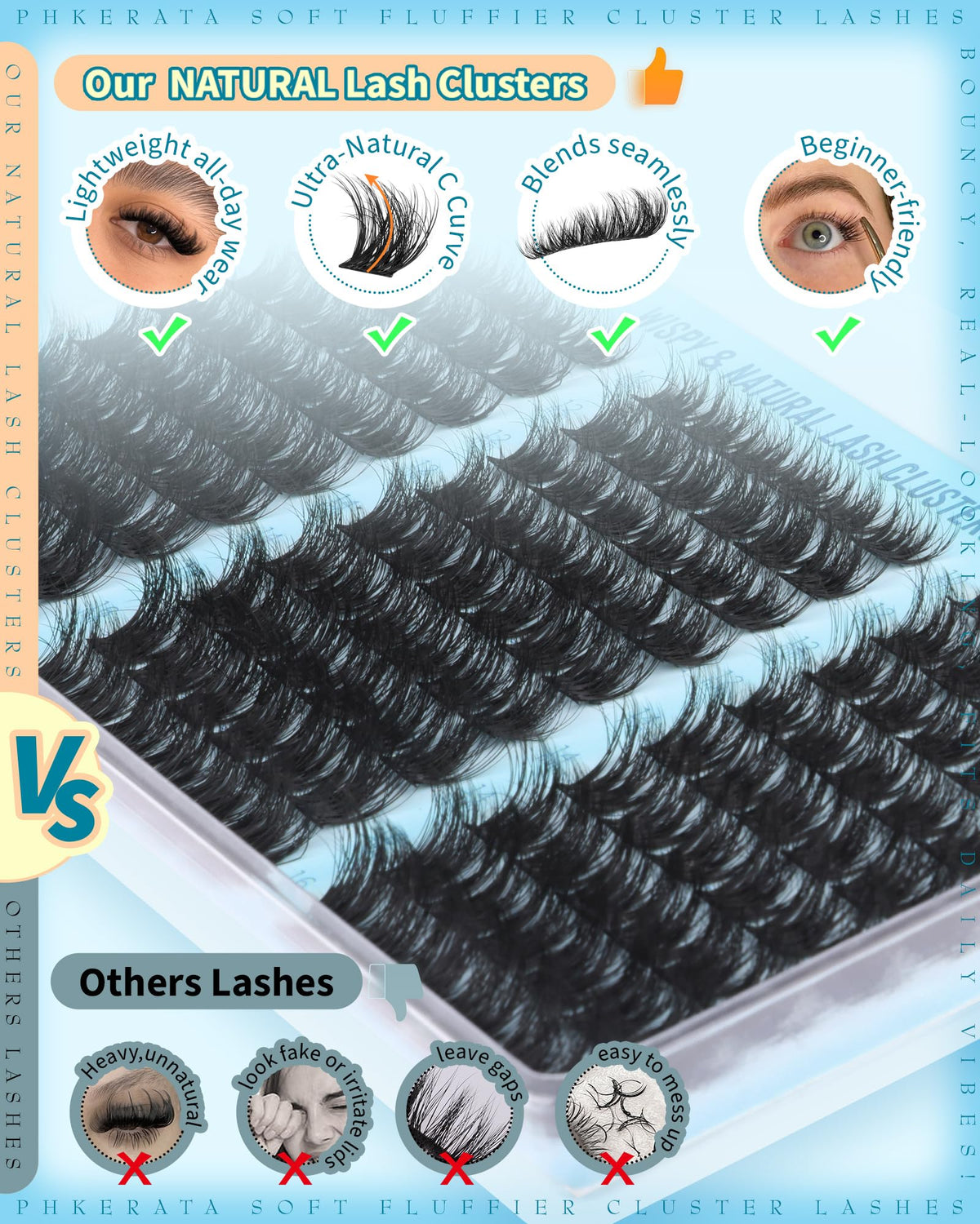Model wearing PHKERATA Fluffy Lash Clusters for a natural look