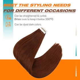 Model wearing Sunny Hair Tape in Hair Extensions 18 Inch Brown
