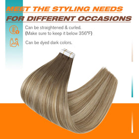 Model wearing Sunny Hair Tape in Hair Extensions styled in waves