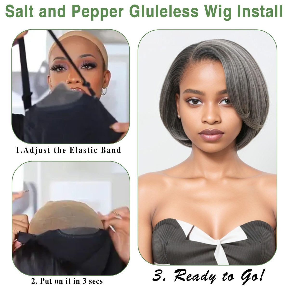 Model wearing the HANASCC glueless straight bob wig