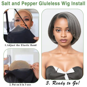 Model wearing the HANASCC glueless straight bob wig