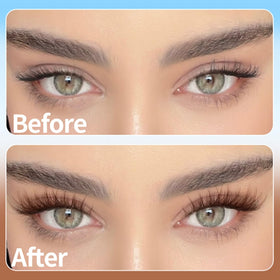 Model wearing TNFVLONEINS brown lash clusters for a natural look