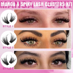 Model wearing TNFVLONEINS eyelash clusters