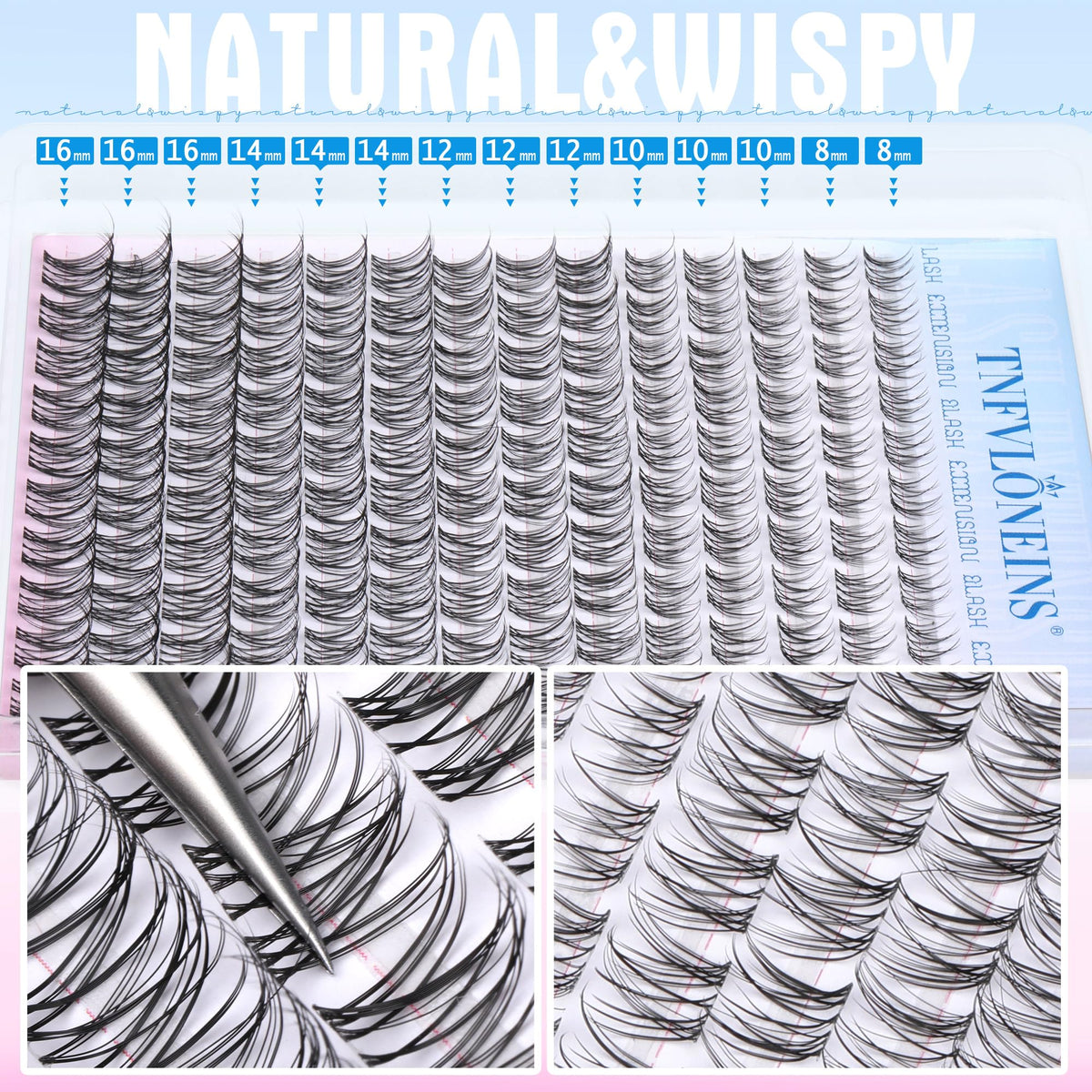 Model wearing TNFVLONEINS wispy lash clusters