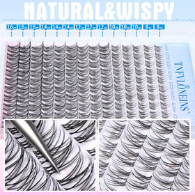 Model wearing TNFVLONEINS wispy lash clusters