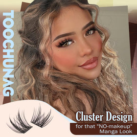 Model wearing TOOCHUNAG Wispy Lash Clusters for a natural look