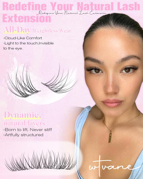 Model wearing wtvane Natural Lash Clusters in natural light