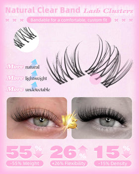 Model wearing wtvane Natural Lash Clusters showing natural look