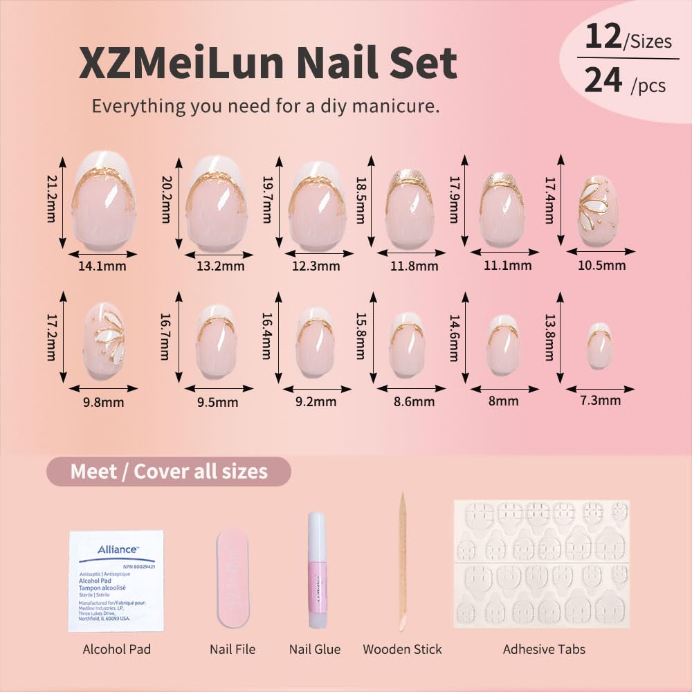 Model wearing XZMeiLun 3D Gold Line French Tips Press On Nails