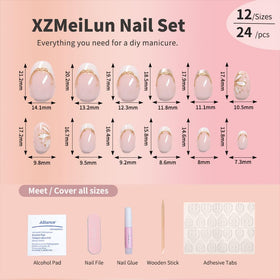Model wearing XZMeiLun 3D Gold Line French Tips Press On Nails