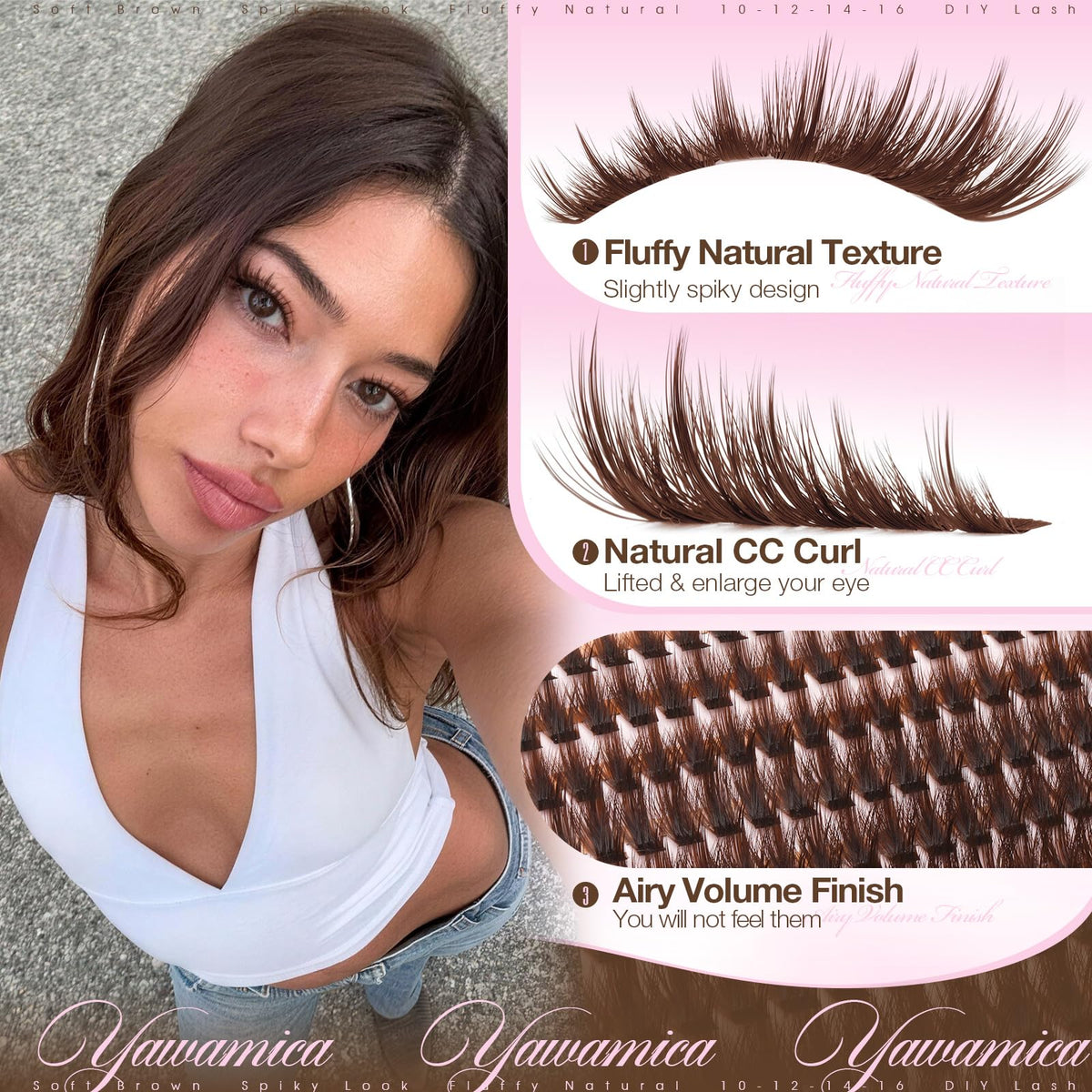 Model wearing Yawamica Brown Lash Clusters for a natural look