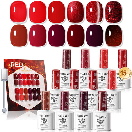 modelones 12Pcs Red Gel Polish Set front view with bottles