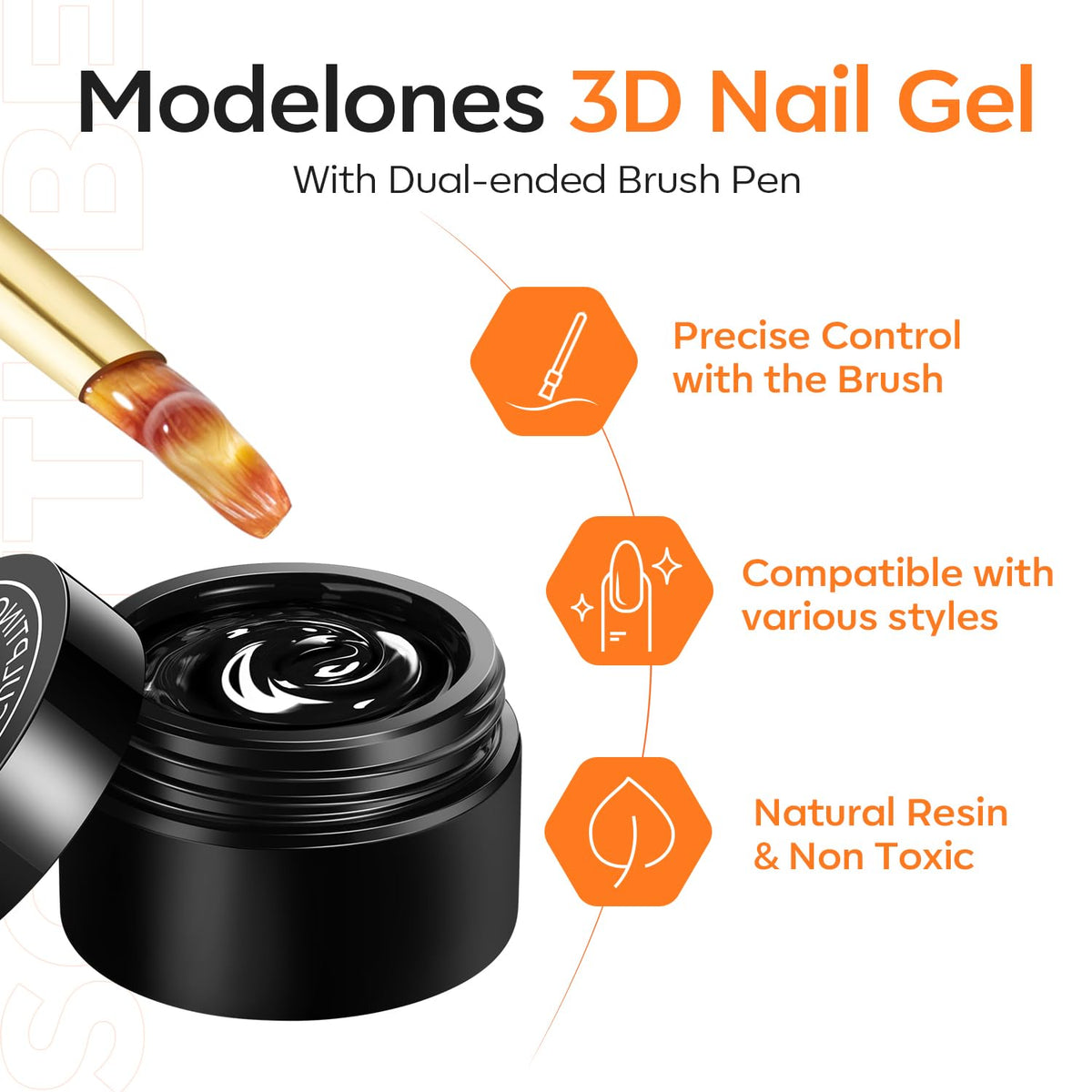 modelones 3D Nail Gel Kit showing dual-ended nail brush